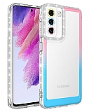Eiroo Shimmer Samsung Galaxy S21 Kamera Korumalı Pembe-Mavi Silikon Kılıf