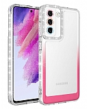 Eiroo Shimmer Samsung Galaxy S21 Kamera Korumalı Beyaz-Pembe Silikon Kılıf