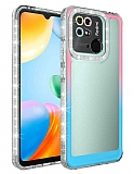 Eiroo Shimmer Xiaomi Poco C40 Kamera Korumal Pembe-Mavi Silikon Klf