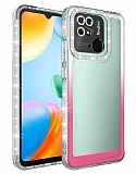 Eiroo Shimmer Xiaomi Poco C40 Kamera Korumal Beyaz-Pembe Silikon Klf