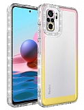 Eiroo Shimmer Xiaomi Redmi Note 10 Kamera Korumalı Pembe-Sarı Silikon Kılıf