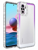 Eiroo Shimmer Xiaomi Redmi Note 10 Kamera Korumalı Mor-Beyaz Silikon Kılıf