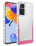 Eiroo Shimmer Xiaomi Redmi Note 11 Kamera Korumal Beyaz-Pembe Silikon Klf