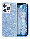 Eiroo Silvery iPhone 13 Pro Max Simli Mavi Silikon Kılıf