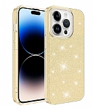 Eiroo Silvery iPhone 14 Pro Simli Gold Silikon Kılıf