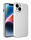 Eiroo Silvery iPhone 14 Plus Simli Beyaz Silikon Kılıf