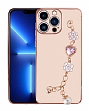 Eiroo Taka iPhone 12 Pro Max Kamera Korumalı Zincirli Pembe Silikon Kılıf