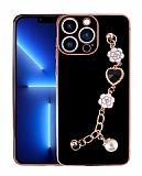 Eiroo Taka iPhone 12 Pro Max Kamera Korumalı Zincirli Siyah Silikon Kılıf