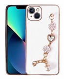 Eiroo Taka iPhone 14 Kamera Korumalı Zincirli Beyaz Silikon Kılıf