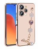 Eiroo Taka iPhone 15 Pro Max Kamera Korumalı Zincirli Pembe Silikon Kılıf