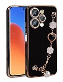 Eiroo Taka iPhone 15 Pro Max Kamera Korumalı Zincirli Siyah Silikon Kılıf