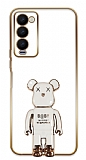Eiroo Tecno Camon 18 Premier Baby Bear Standl Beyaz Silikon Klf