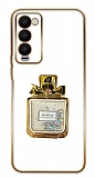 Eiroo Tecno Camon 18 premier Taşlı Parfüm Standlı Beyaz Silikon Kılıf