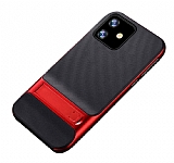 Eiroo Tiger Power iPhone 11 Standlı Ultra Koruma Kırmızı Silikon Kılıf