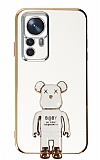Eiroo Xiaomi 12T Baby Bear Standlı Beyaz Silikon Kılıf