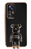 Eiroo Xiaomi 12T Pro Baby Bear Standlı Siyah Silikon Kılıf