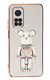 Eiroo Xiaomi Mi 10T Candy Bear Standl Beyaz Silikon Klf