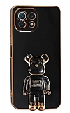 Eiroo Xiaomi Mi 11 Lite Baby Bear Standlı Siyah Silikon Kılıf