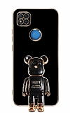 Eiroo Xiaomi Poco C3 Baby Bear Standlı Siyah Silikon Kılıf