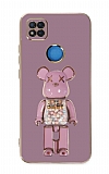 Eiroo Xiaomi Poco C3 Candy Bear Standl Mor Silikon Klf