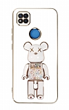 Eiroo Xiaomi Poco C3 Candy Bear Standl Beyaz Silikon Klf
