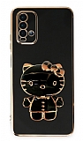 Eiroo Xiaomi Poco M3 Aynal Kitty Standl Siyah Silikon Klf