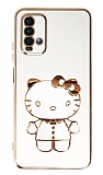 Eiroo Xiaomi Poco M3 Aynal Kitty Standl Beyaz Silikon Klf