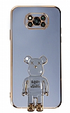 Eiroo Xiaomi Poco X3 Baby Bear Standlı Mavi Silikon Kılıf