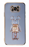 Eiroo Xiaomi Poco X3 Candy Bear Standl Mavi Silikon Klf