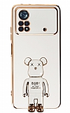 Eiroo Xiaomi Poco X4 Pro 5G Baby Bear Standl Beyaz Silikon Klf