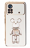 Eiroo Xiaomi Poco X4 Pro 5G Candy Bear Standl Beyaz Silikon Klf