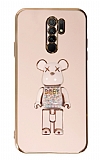 Eiroo Xiaomi Redmi 9 Candy Bear Standl Pembe Silikon Klf