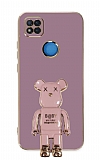 Eiroo Xiaomi Redmi 9C Baby Bear Standl Mor Silikon Klf