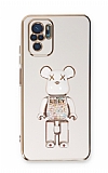 Eiroo Xiaomi Redmi Note 10S Candy Bear Standlı Beyaz Silikon Kılıf