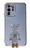 Eiroo Samsung Galaxy S20 Ultra Baby Bear Standlı Mavi Silikon Kılıf