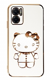 Eiroo Xiaomi Redmi Note 11E Aynal Kitty Standl Beyaz Silikon Klf