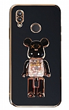 Eiroo Xiaomi Redmi Note 7 Candy Bear Standl Siyah Silikon Klf
