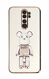 Eiroo Xiaomi Redmi Note 8 Pro Candy Bear Standlı Beyaz Silikon Kılıf