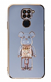 Eiroo Xiaomi Redmi Note 9 Candy Bear Standl Mavi Silikon Klf