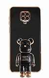 Eiroo Xiaomi Redmi Note 9 Pro Max Baby Bear Standlı Siyah Silikon Kılıf