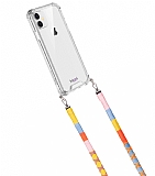 hippi iPhone 12 Mini Strawberry Örgü Yassı Askılı Ultra Koruma Telefon Kılıfı