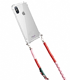hippi iPhone X / XS Begonia Örgü Askılı Ultra Koruma Telefon Kılıfı
