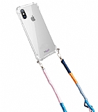 hippi iPhone X / XS Violet Örgü Askılı Ultra Koruma Telefon Kılıfı