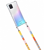 hippi Samsung Galaxy Note 10 Lite Strawberry Örgü Yassı Askılı Ultra Koruma Telefon Kılıfı