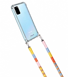 hippi Samsung Galaxy S20 Plus Strawberry Örgü Yassı Askılı Ultra Koruma Telefon Kılıfı