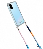 hippi Samsung Galaxy S20 Plus Violet Örgü Askılı Ultra Koruma Telefon Kılıfı
