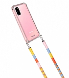 hippi Samsung Galaxy S20 Strawberry Örgü Yassı Askılı Ultra Koruma Telefon Kılıfı