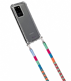 hippi Samsung Galaxy S20 Ultra Raspberry Örgü Yassı Askılı Ultra Koruma Telefon Kılıfı
