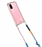 hippi Samsung Galaxy S20 Violet Örgü Askılı Ultra Koruma Telefon Kılıfı