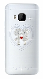 HTC One M9 Taşlı Love Şeffaf Silikon Kılıf